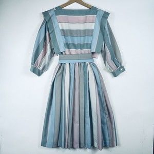 ACT ONE 1‎ New York Pastel Stripe Polyester Secretary Vintage Dress Womens Small